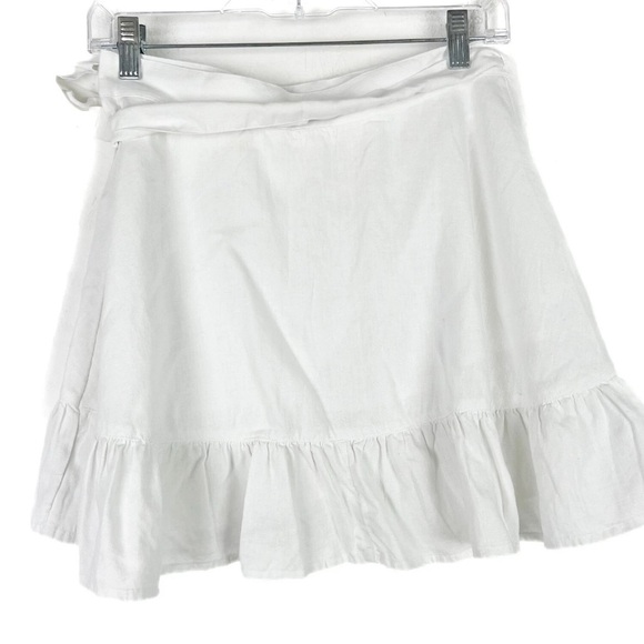 Aerie Linen Blend Ruffle Wrap Mini Skirt White Size  XS - Picture 2 of 4